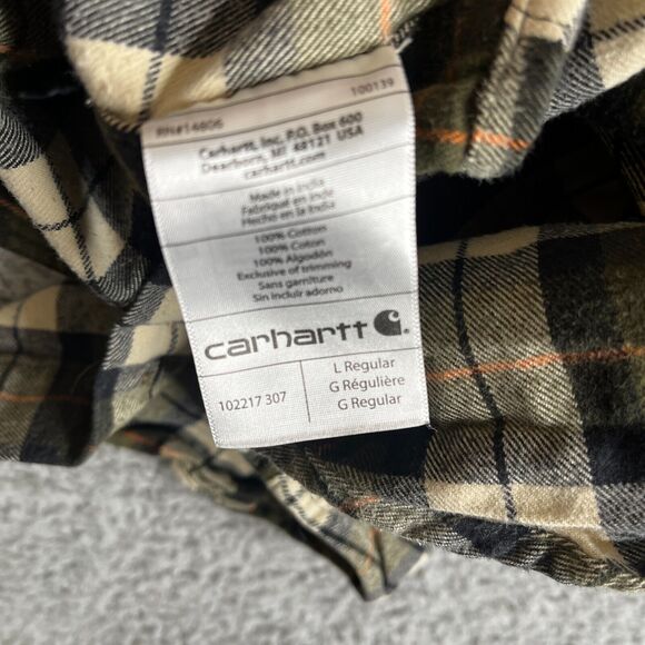 Carhartt Flannel Shirt Men Large Green Plaid Relaxed Button Workwear SPOTS PAINT - Picture 10 of 16